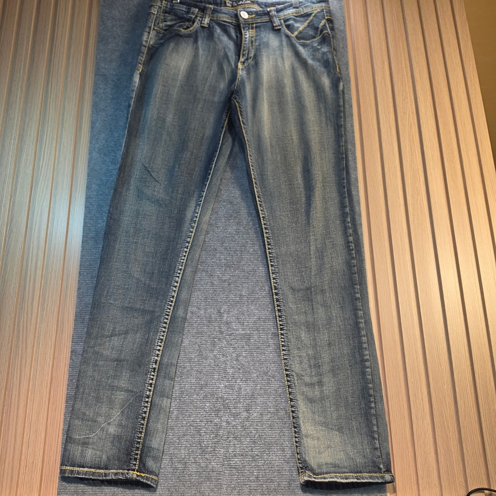 BKE Black Jeans Mens 34 Blue Good Straight Leg Contrast Stitch Stretch Denim